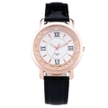 Women's quartz watch with rose gold case, floating crystals and black leather strap - Black