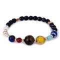 Detailed view of solar system bead bracelet with natural tiger eye and lapis lazuli stones - Elastic Beaded Style / Multicolor