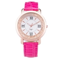 Damen-Armbanduhr in Roségold mit Strasssteinen und rotem Armband in Krokodilleder-Optik - Fuchsia