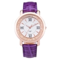 Women's quartz watch with purple crocodile embossed leather strap and crystal bezel - Purple