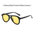 Lunettes aviateur noir brillant avec verres jaunes et double pont de style rétro - Monture Noir Brillant Lentille Jaune
