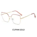 Chic pink gold square metal eyeglasses frame with stylish pink temple tips for women - Pink Gold