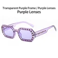 Occhiali da sole quadrati viola con strass e montatura trasparente di tendenza - Montatura viola trasparente lenti viola