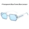 Occhiali da sole geometrici in blu trasparente con strass blu scintillanti e lenti - Montatura Blu Trasparente Lente Blu