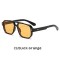 Retro square sunglasses with black frame and orange transparent lenses, model C9 - Black Frame Orange Lens