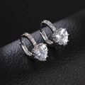 Classic silver heart-shaped cubic zirconia huggie earrings with pave accents - Heart / White