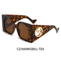 Gafas de sol cuadradas de carey con lentes de té y detalle de logotipo dorado en la patilla - Montura de Carey Lente Té