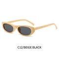 Lunettes de soleil ovales rétro avec monture beige et verres gris foncé style vintage - Monture Beige Verres Gris(C12)