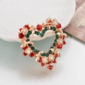 Sparkling heart wreath brooch with red and green rhinestones in a gold finish - Z51 Heart Wreath