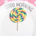 Close-up of colorful rainbow spiral clay lollipop model on a white ceramic plate - Multicolor No.1