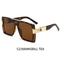 Damen Oversize-Sonnenbrille mit eckigem Rahmen in Schildpatt-Optik und braunen Gläsern - Schildpatt Rahmen Tee Gläser
