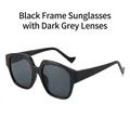 Fashionable flat top sunglasses with black frames and dark grey lenses for a chic look - Black Frame Black Grey Lens