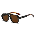 Square sunglasses featuring black frame, tortoiseshell temples and golden arrow rivets - Black Frame Tortoiseshell Temple Tea Lens
