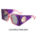 Oversized square sunglasses with purple pink gradient frame and sleek gray lenses - Purple-Pink Frame Grey Lens