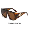 Retro oversized vierkante zonnebril in C2 schildpad thee met gouden accenten - Schildpad Frame Thee Lenzen