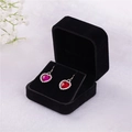 Pink velvet jewelry box with heart gemstone earrings featuring white zircon accents - 70*70*40mm / Black