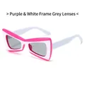 Gafas de sol de mariposa de moda con montura morada blanca y lentes grises - Montura Rosa Blanca Lentes Grises