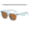Classic large square sunglasses in transparent grey frame with brown UV lenses - Translucent Grey Frame Tea Lens