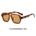 Retro square double bridge pilot sunglasses with tortoiseshell frame and tea lenses - Amber Pattern Frame Champagne Lens