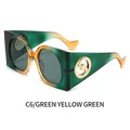 Oversized green and yellow gradient square sunglasses with dark green lenses and gold logo - Green Yellow Frame Green Lens