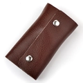 Dunkelbraune Leder Schlüsseltasche mit Litschi-Maserung und zwei silbernen Metalldruckknöpfen - Kaffeebraun