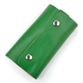 Green leather key holder with lychee grain texture and dual silver metal snap buttons - Fruit Green