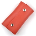 Men's red genuine leather car key case with lychee texture and silver snap buttons - Watermelon red