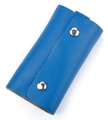 Schlüsseltasche aus blauem Leder mit Litschi-Maserung und silbernen Druckknöpfen - Blau