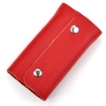 Genuine leather car key holder in bright red with textured lychee grain and snap buttons - Red