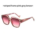Oversized retro sunglasses featuring pink striped frames and gradient pink lenses - Striped Frame Gray Pink Lenses