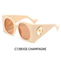 Chic oversized beige sunglasses with champagne lenses and decorative temple detail - Beige Frame Champagne Lens
