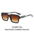 Gafas de sol cuadradas con montura gris y lentes de té degradadas con remaches dorados - Lentes Degradados de Té Gris