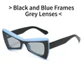 Chic butterfly shape sunglasses with black and blue spliced frames and grey lenses - Black Blue Frame Grey Lens