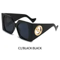 Oversized square sunglasses in black with unique gold metal hollow temple design - Black Frame Black Grey Lens