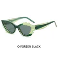 Occhiali da sole Y2K futuristici a gatto con montatura verde ondulata e lenti grigie - Montatura Verde Lente Grigia