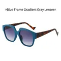 Blue matte frame sunglasses with leopard tortoise temples and gradient grey lenses - Blue Frame Gradient Grey Lens