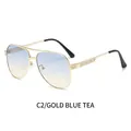 Occhiali da sole aviator classici con montatura dorata e lenti sfumate blu tè - Montatura Oro Lenti Blu-Tè (C2)