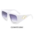 Occhiali da sole quadrati oversize con montatura bianca e lenti viola sfumate - Montatura Bianca Lenti Grigio Sfumato