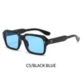 Square fashion sunglasses with black frames, blue lenses, and gold metal rivets - Black Frame Blue Lens