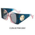 Chic oversized square sunglasses with blue pink gradient frame and grey lenses - Blue Pink Gradient Frame Grey Lens