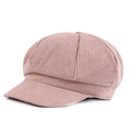 Vintage corduroy bakkerspet voor dames in zacht oudroze met achthoekig kroonontwerp - Khaki