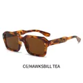 Retro square tortoiseshell sunglasses with tea lenses and golden triple dot rivets - Tortoiseshell Frame Tea Lens