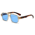 Retro pilot sunglasses featuring transparent amber frames and blue lenses with tortoiseshell arms - Champagne Frame Tortoiseshell Temple Blue Lens