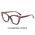 Monture de lunettes œil de chat motif écaille avec détails violets sur les coins - Écaille de Tortue Violet (C3)