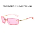 Y2K vierkante randloze zonnebril met roze glazen en een gouden metalen montuur - Transparant roze montuur roze lenzen