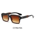 Retro square sunglasses with tea-colored frames and gradient lenses with metal studs - Tea Frame Gradient Tea Lens