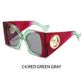 Square fashion sunglasses with red green gradient frame and dark gray lenses - Red Green Gradient Frame Grey Lens