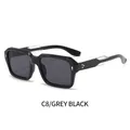 Square fashion sunglasses with dark grey frames, black lenses and gold rivet accents - Black Gray Frame Black Gray Lens