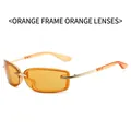 Vierkante Y2K randloze zonnebril met transparante oranje glazen en gouden metalen pootjes - Transparant Oranje Frame Oranje Lenzen