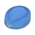 Sky blue wool stewardess pillbox hat with golden wheat badge and metallic trim - One Size / Sky Blue